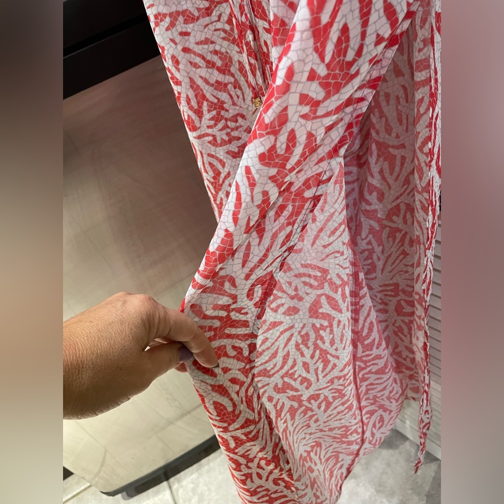 MICHAEL Michael Kors Jumpsuit Swim Cover Up Adjustable Sheer Coral Red Mosaic M - Picture 6 of 16